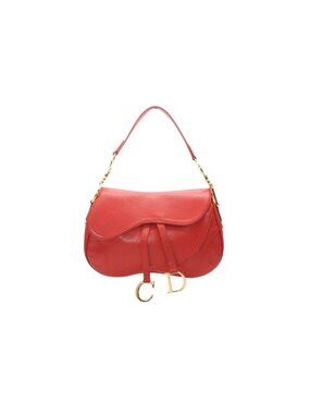 Dior Double Saddle Bag Leather Red Gold